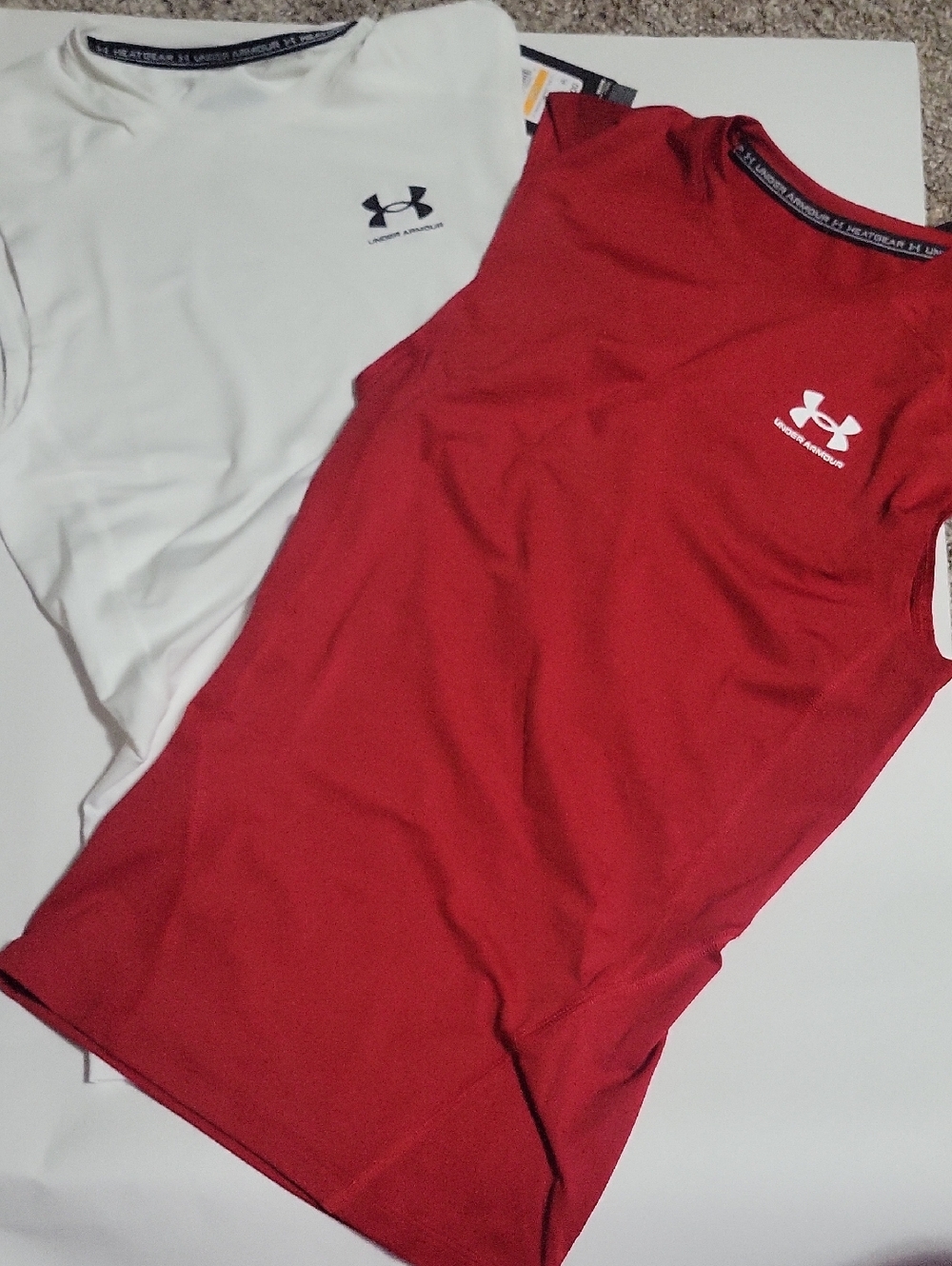 Under Armour Red and White Sleeveless Performance Tops